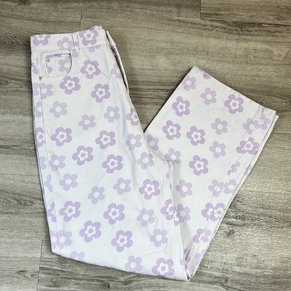 SHEKOU Happy Day High Rise Purple Wide Leg Denim Floral Festival Y2K Jeans - Picture 3 of 11